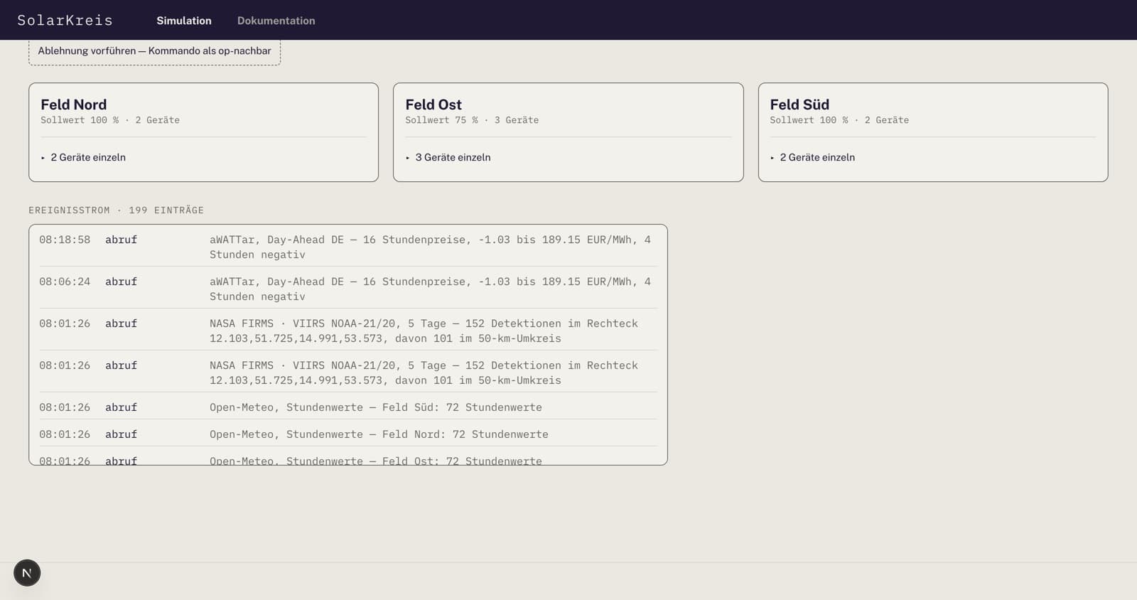 SolarKreis — Event log